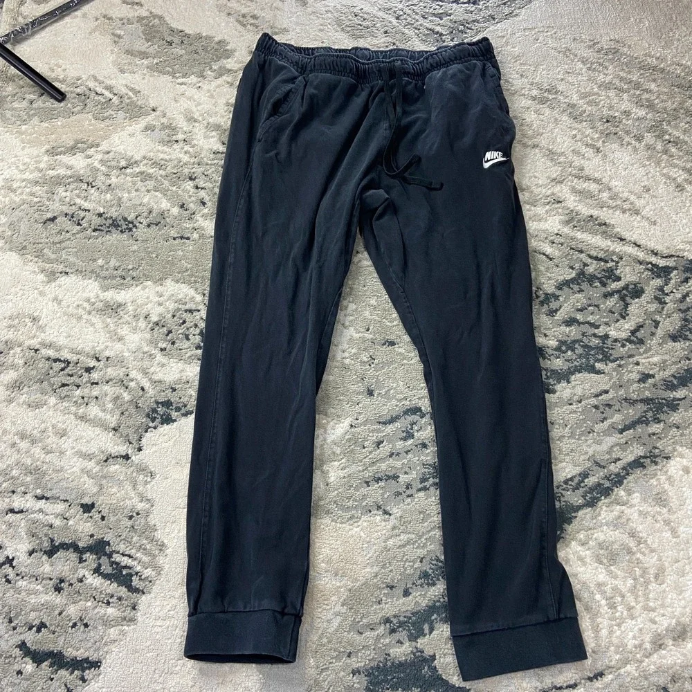 Y2k Nike Jogger Pants Mens‎ XL Black Swoosh Logo Drawstring Waist Tapered Leg